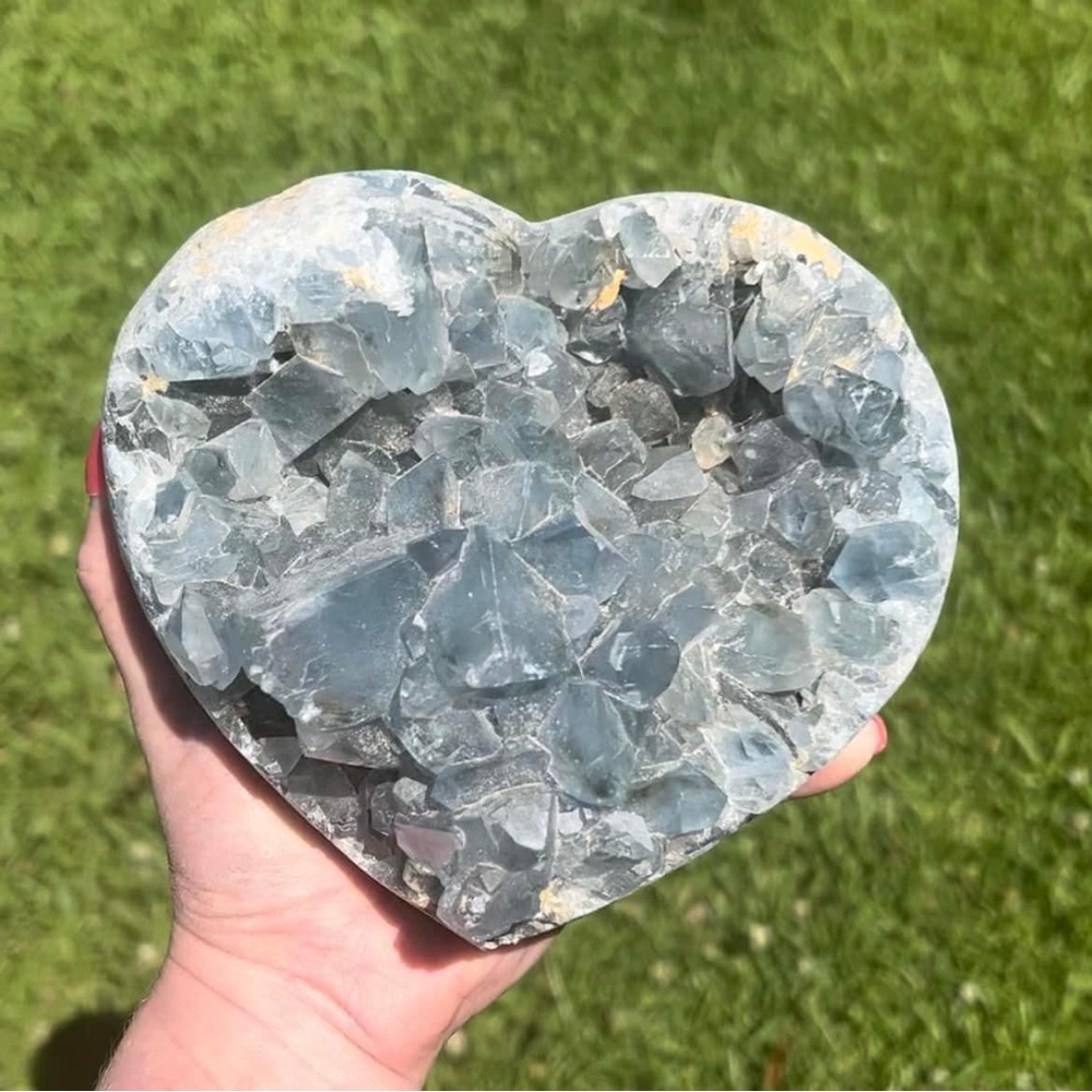 Celestite crystal cluster heart